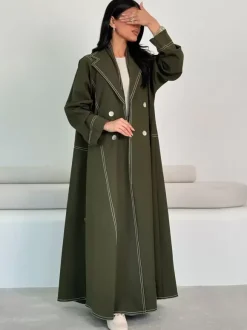 Trench Coat Pour Femme Boutons Pratiques Col Rabattu Manches Longues Polyester Bouton Devant