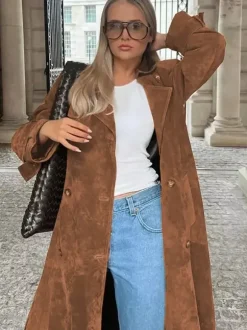 Trench-coat pour femme à double boutonnage style Old Money revers classique manches longues surdimensionné printemps vêtements d'extérieur longs 2026