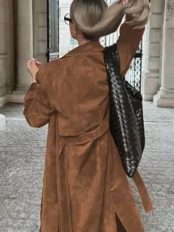 Trench-coat pour femme à double boutonnage style Old Money revers classique manches longues surdimensionné printemps vêtements d'extérieur longs 2026