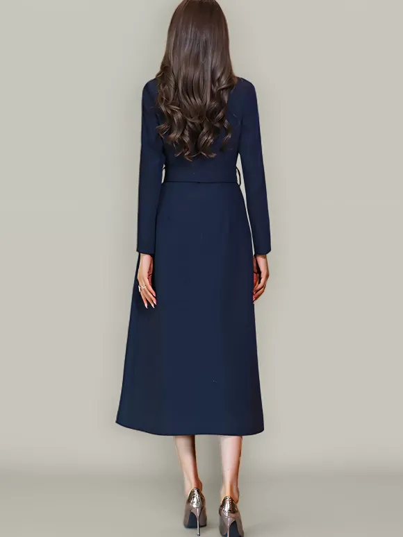 Trench-Coat Veste Longue Tendance En Polyester Pour Femme Col Rabattu Ceinture