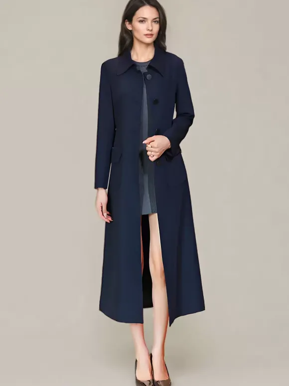 Trench-Coat Veste Longue Tendance En Polyester Pour Femme Col Rabattu Ceinture