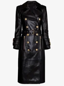 Trench femme pratique cuir PU col rabattu boutons manches longues