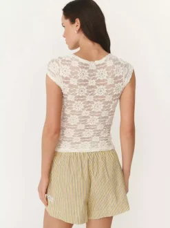 T-shirt à manches courtes noir à bretelles en dentelle et col montant pour femme - T-shirt d'été