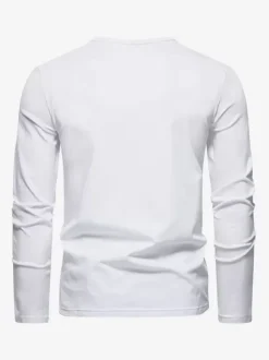 T-Shirt À Manches Longues Col En V En Coton Homme Haut Décontracté Confortable