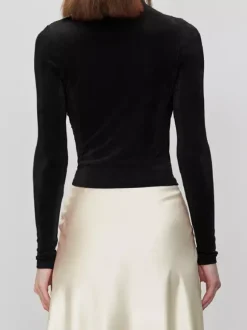 T-shirt basique pour femme à manches longues plissé à demi-col roulé Slim Fit Printemps Tops 2026