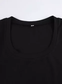 T-shirt noir à manches courtes et col en U pour femme