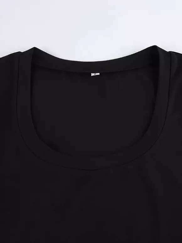 T-shirt noir à manches courtes et col en U pour femme