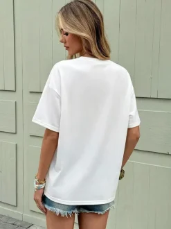 T-shirt à manches courtes blanc en viscose col rond pour femme été