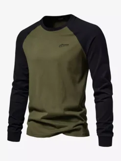 T-shirts pour hommes à col bijou et manches longues à blocs de couleurs