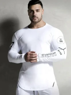 T-shirts Décontracté Col Bijou Mots Imprimés Manches Longues