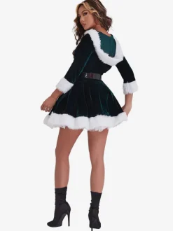 Tunique De Noël Pour Femme Robe À Ceinture Manche Longue Rouge Polyester Costumes De Vacances De Noël Cadeau Noël Déguisement
