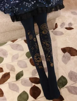Velvet Lolita Stocking Clock Travel Estampage à chaud Collants Lolita d'hiver Déguisements Halloween