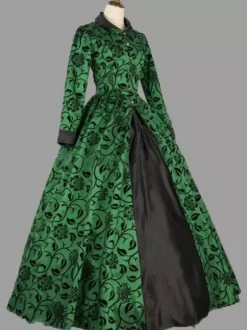 Vert rétro Costumes femmes imprimé fleuri Marie Antoinette Costume Polyester tunique robe rétro fête robe de bal