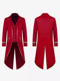 Vert Vintage Top Vintage Boutons Manches Longues Polyester Polyester Pardessus Rétro Costumes Pour Homme Bourgogne