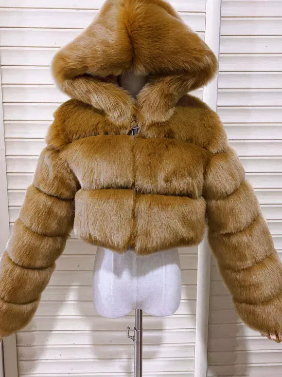 Veste blanche en fausse fourrure avec capuche manteaux courts tendance pour femmes vêtements d'hiver 2026