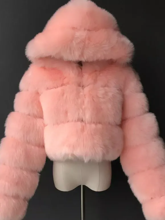 Veste blanche en fausse fourrure avec capuche manteaux courts tendance pour femmes vêtements d'hiver 2026