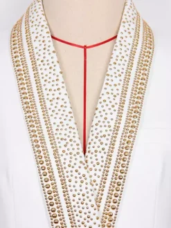 Veste blazer à manches longues croisée à revers châle orné de perles dorées pour femme