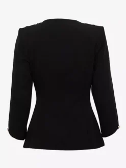 Veste blazer boutonnée à col carré avec boutons dorés haut noir slim fit pour femme 2026