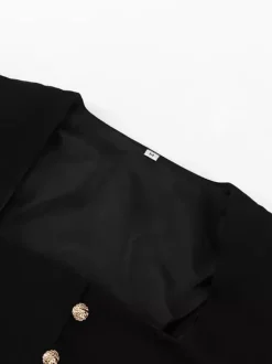 Veste blazer boutonnée à col carré avec boutons dorés haut noir slim fit pour femme 2026