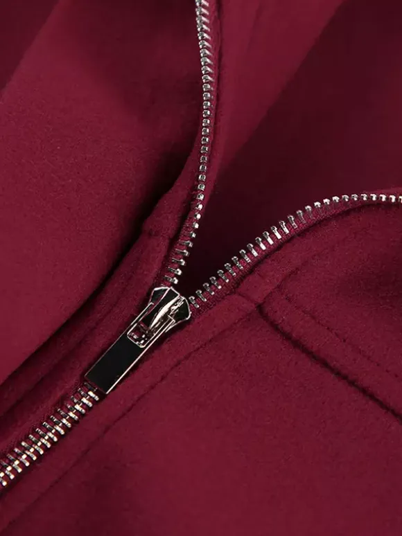 Veste bomber courte rouge bordeaux à col minimaliste fermeture éclair intégrale et poignets élastiques