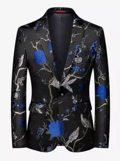 Veste costume décontracté d'affaires noir imprimé à manches longues en polyester rétro pour hommes Bourgogne