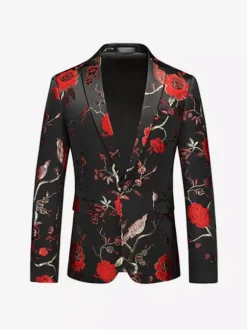 Veste costume décontracté d'affaires noir imprimé à manches longues en polyester rétro pour hommes Bourgogne