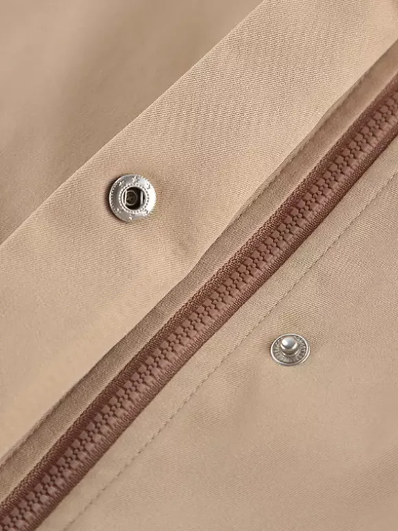Veste coupe-vent kaki à col montant pour femme - Taille élastiquée avec cordon de serrage - Coupe ample - Style cargo utilitaire - Collection printemps 2026