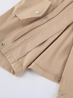 Veste coupe-vent kaki à col montant pour femme - Taille élastiquée avec cordon de serrage - Coupe ample - Style cargo utilitaire - Collection printemps 2026