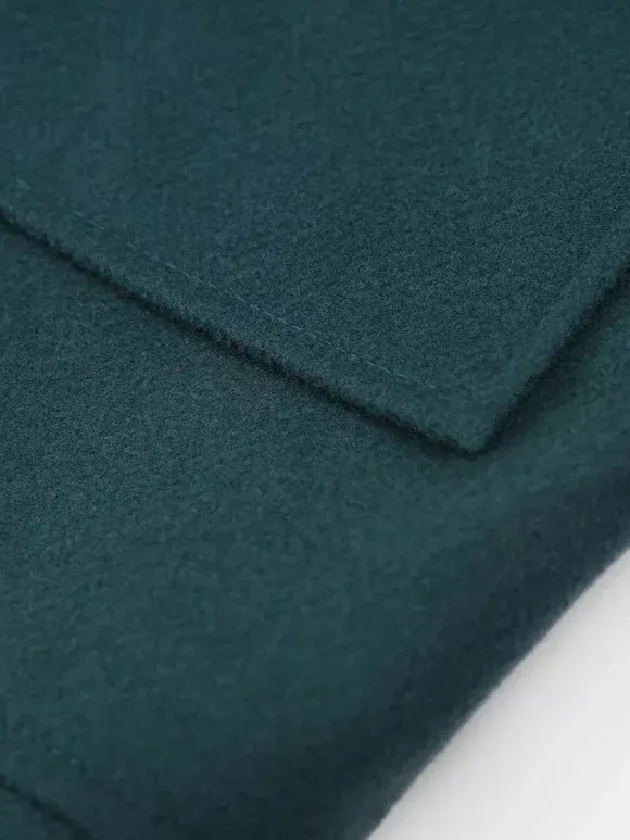 Veste courte avec col en fourrure de renard écologique vêtement d'extérieur surdimensionné vert foncé pour femme 2026