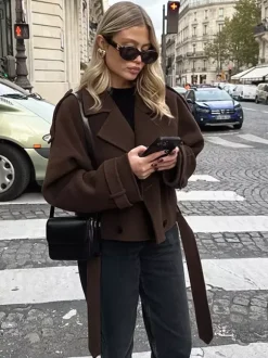 Veste courte croisée pour femme - Coupe courte chic ceinturée - Style streetwear décontracté et luxueux pour le printemps 2026