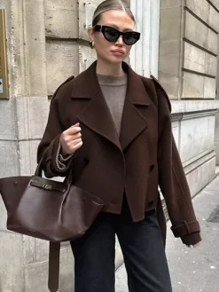 Veste courte croisée pour femme - Coupe courte chic ceinturée - Style streetwear décontracté et luxueux pour le printemps 2026