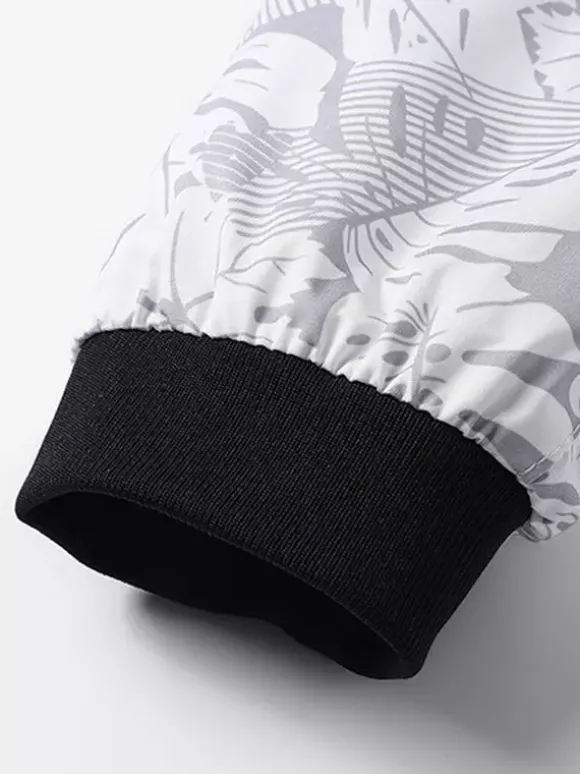 Veste de baseball pour homme col imprimé feuille d'érable manches longues poignets élastiques poches latérales zippées veste légère