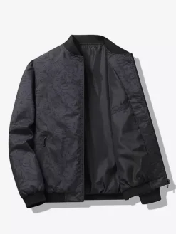 Veste de baseball pour homme col imprimé feuille d'érable manches longues poignets élastiques poches latérales zippées veste légère