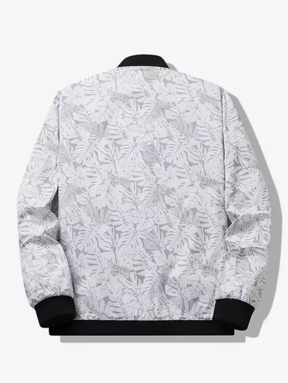 Veste de baseball pour homme col imprimé feuille d'érable manches longues poignets élastiques poches latérales zippées veste légère