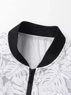 Veste de baseball pour homme col imprimé feuille d'érable manches longues poignets élastiques poches latérales zippées veste légère