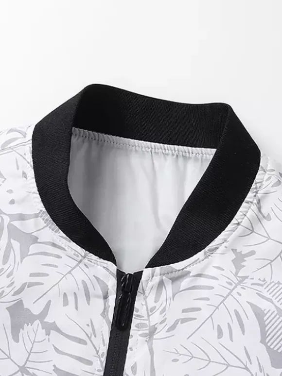 Veste de baseball pour homme col imprimé feuille d'érable manches longues poignets élastiques poches latérales zippées veste légère