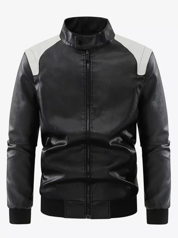 Veste de baseball pour homme à manches longues avec fermeture éclair et blocs de couleurs
