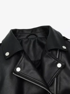 Veste de motard courte multicolore revers fermeture éclair diagonale ceinture vêtement d'extérieur en similicuir