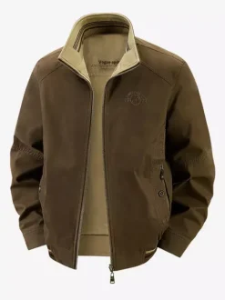 Veste en coton pour homme col montant vêtement de travail décontracté et résistant à poches multiples.