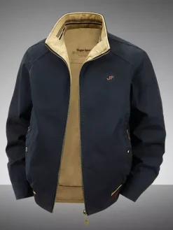 Veste en coton pour homme col montant vêtement de travail décontracté et résistant à poches multiples.