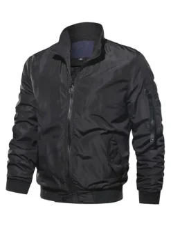 Veste en jean homme polyester col montant moderne manches longues vert chasseur veste coupe classique