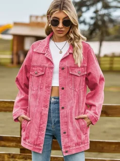 Veste en jean oversize pour femme - Manteau long boyfriend effet délavé - Style streetwear chic printemps 2026
