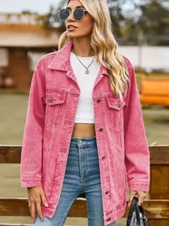 Veste en jean oversize pour femme - Manteau long boyfriend effet délavé - Style streetwear chic printemps 2026