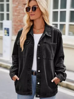Veste en jean oversize vintage pour femme - Coupe ample revers et boutons - Style trucker - Collection printemps-été 2026