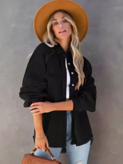 Veste femme à col rabattu et manches longues coupe oversize