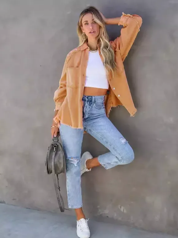 Veste femme à col rabattu et manches longues coupe oversize