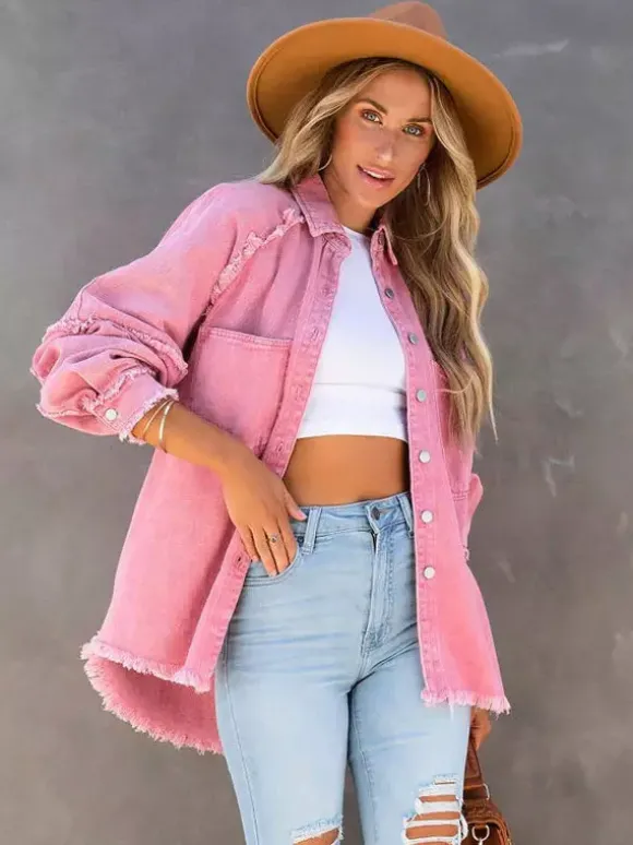Veste femme à col rabattu et manches longues coupe oversize