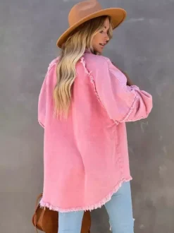 Veste femme à col rabattu et manches longues coupe oversize
