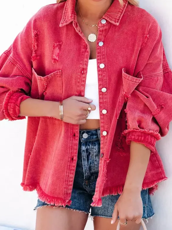 Veste femme à col rabattu et manches longues coupe oversize
