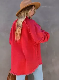 Veste femme à col rabattu et manches longues coupe oversize